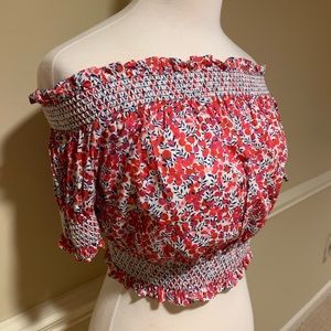 J. Crew made with Liberty fabric pink patterned crop top size XS